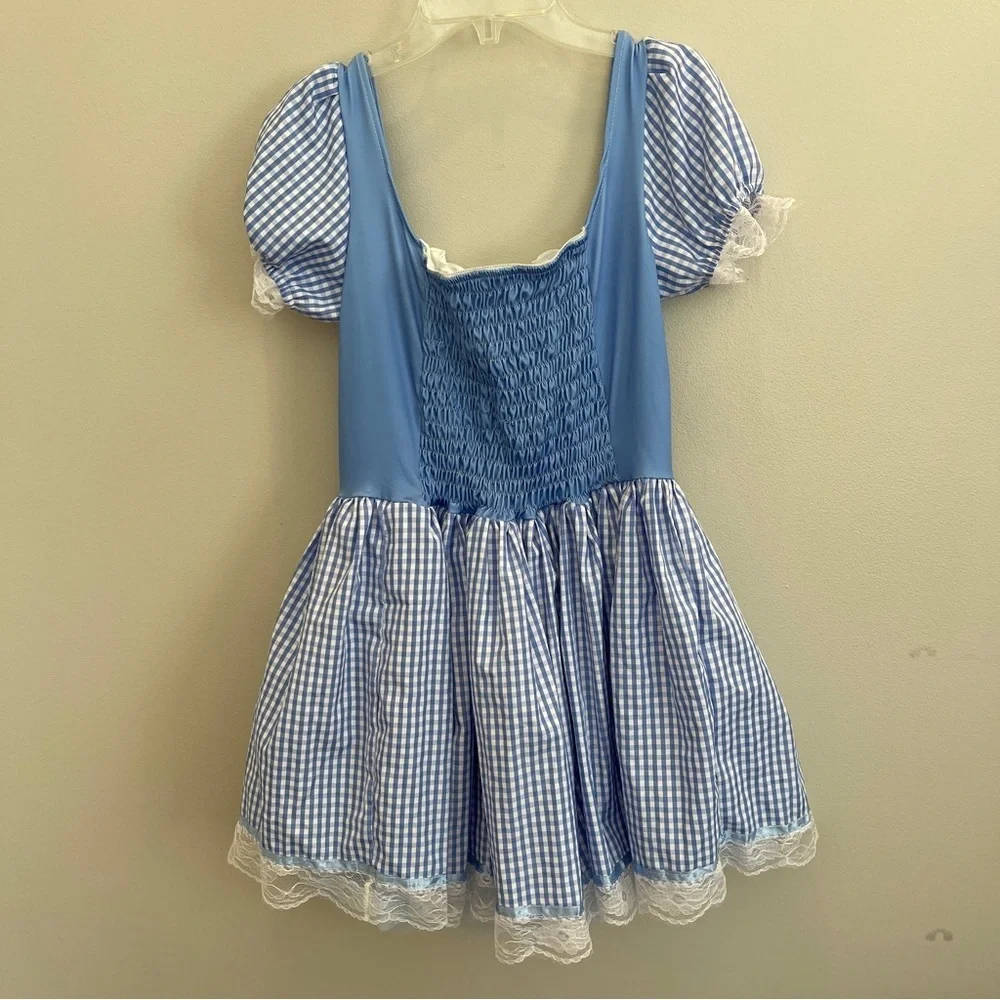 Wizard of Oz Dorothy costume dress blue white gingham lace accents Women’s Small